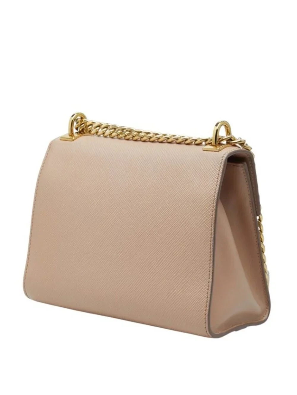 Prada Logo Chain Shoulder Bag Beige Saffiano Leather